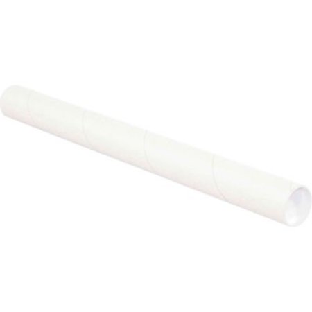 THE PACKAGING WHOLESALERS Mailing Tubes With Caps, 2-1/2" Dia. x 18"L, 0.07" Thick, White, 34/Pack P2518W
